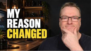 Rob Jorg with his hand on his chin beside the words “My Reason Changed.”